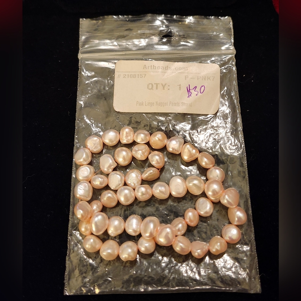 16" Genuine Pink Nugget Pearls 6mm : Jewlery Craft